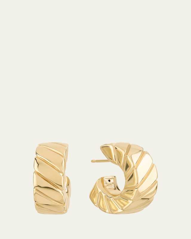 Wide Grooved Huggie Earrings
